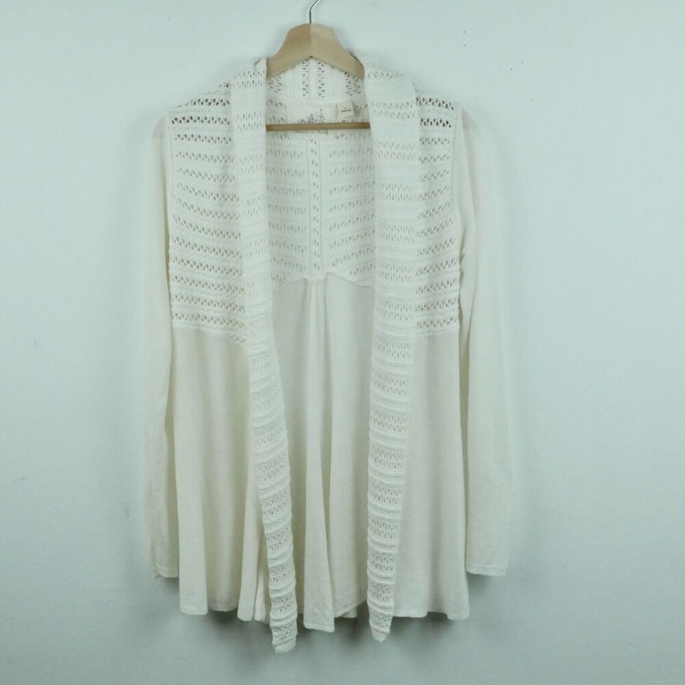 Anthropologie Small Cardigan Linen Blend Crochet Beachy Open Cottagecore White